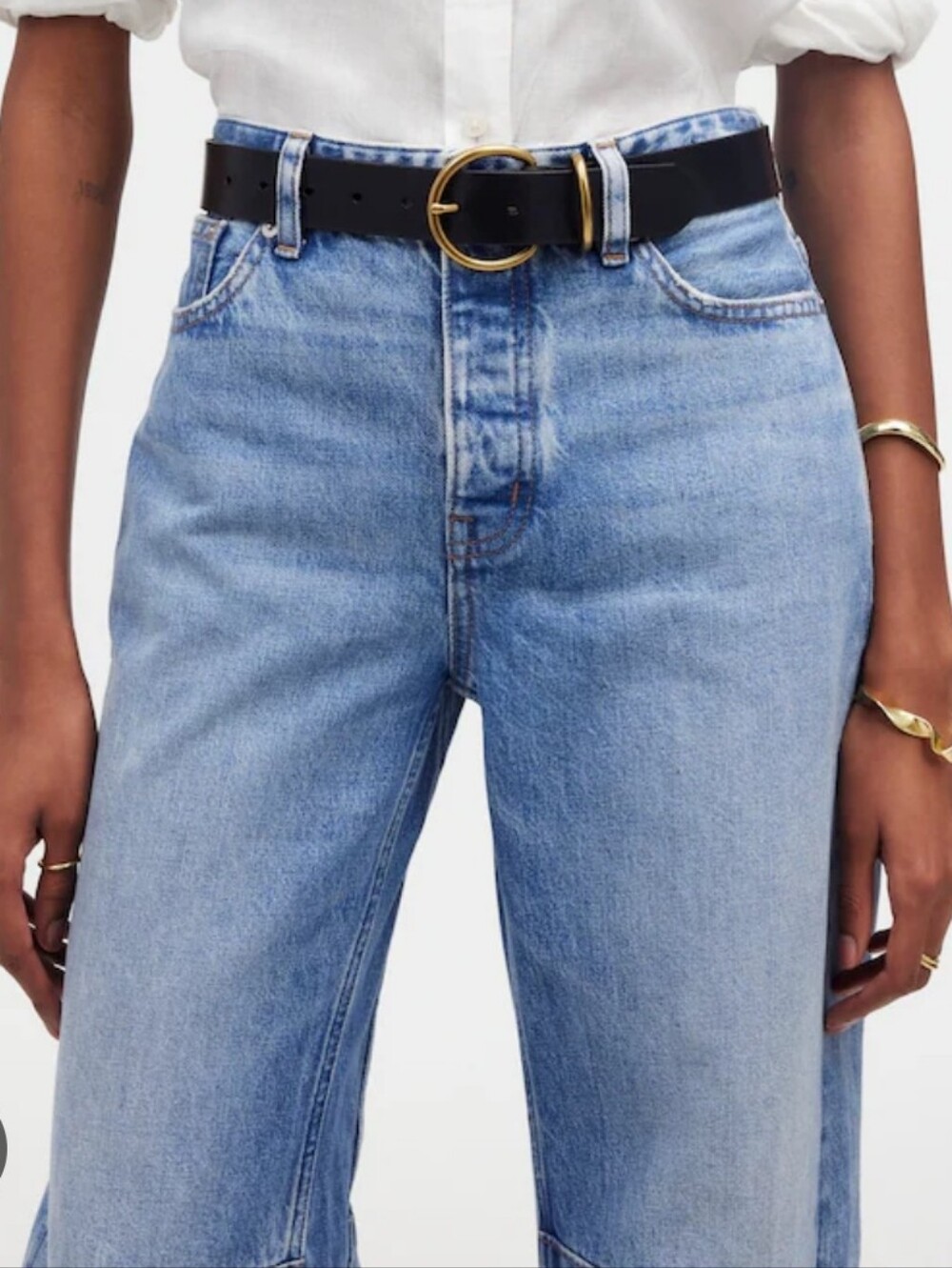Madewell O-Ring Black Leather Belt with Gold Buckle